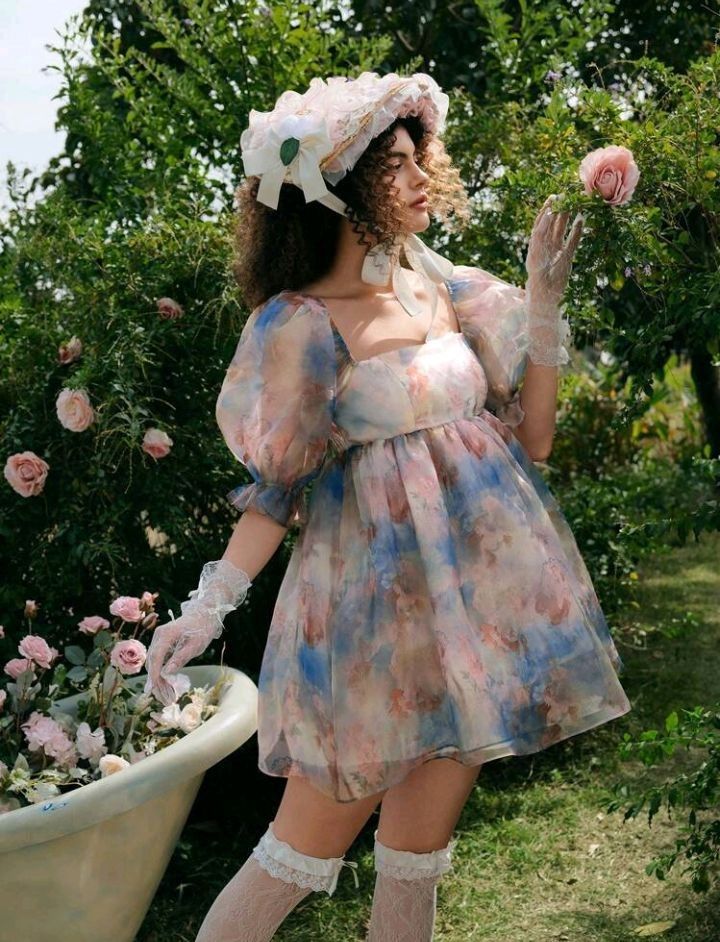 Vestido de princesa con mangas abullonadas, estilo pintura al óleo para niñas
