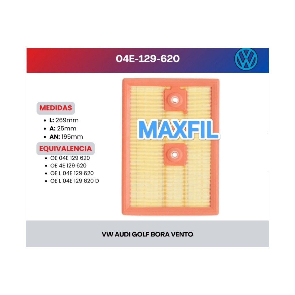 04E129620 MAXFIL FILTRO DE AIRE PARA VW, AUDI, TIGUAN