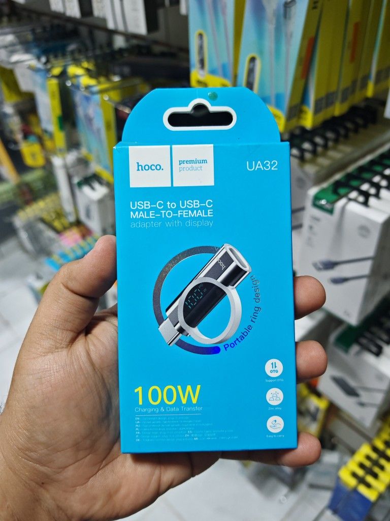 ADAPTADOR DE TIPO C HEMBRA A TIPO C MACHO MEDIDOR DE VOLTAGE OARA CELULAR MARCA HOCO MODELO UA32