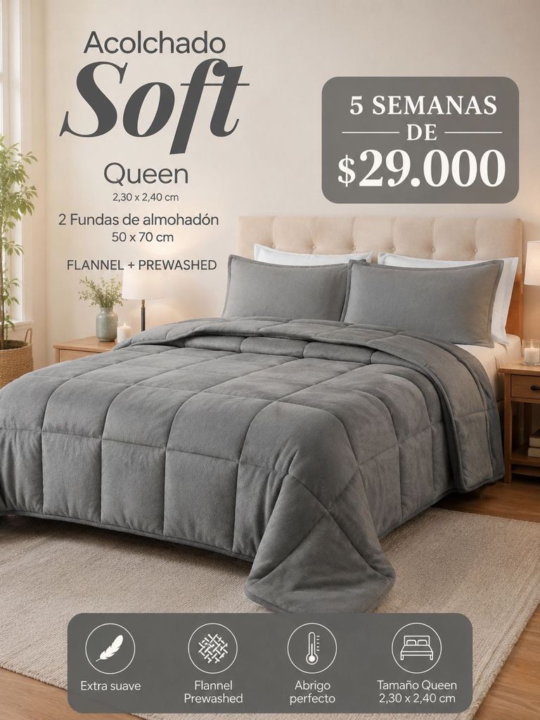 ACOLCHADO SOFT QUEEN GRIS 2 1/2