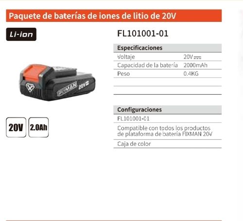 Baterías de litio 2000mAh