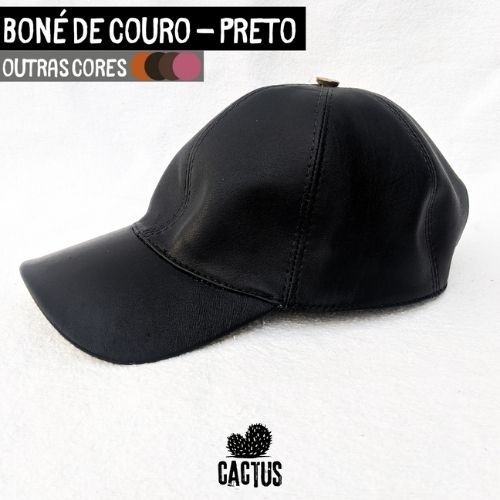 Boné Couro Lona lisa Preto Cachoeirinha 3