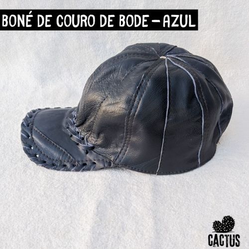 Boné Couro Lona Retalhado azul acero