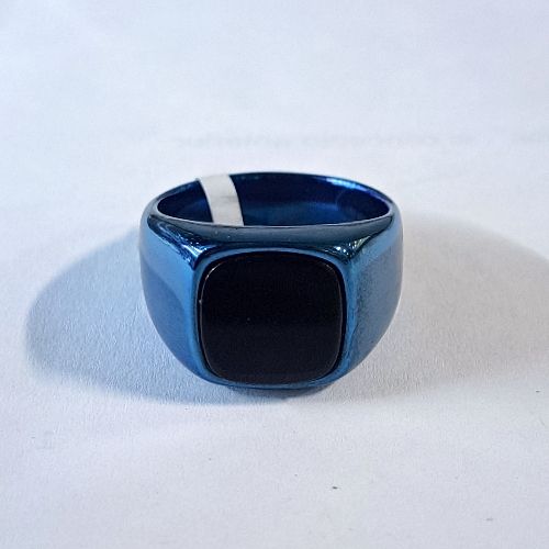 Anillo Hombre Incrustación Acero Azúl