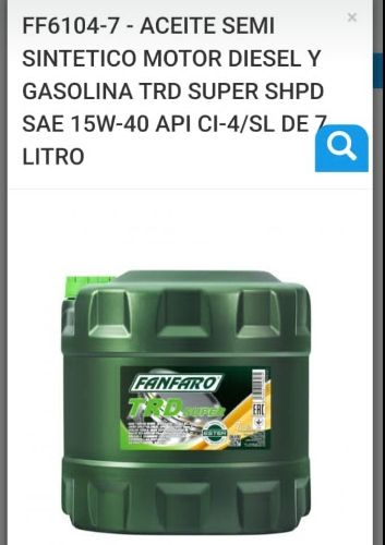 MINI PAILA ACEITE  15W40 SEMISINTETICO MOTOR DIESEL Y GASOLINA TRD SUPER SHPD SAE 15W40 API CI-4/SL DE  7 LITROS FANFARO