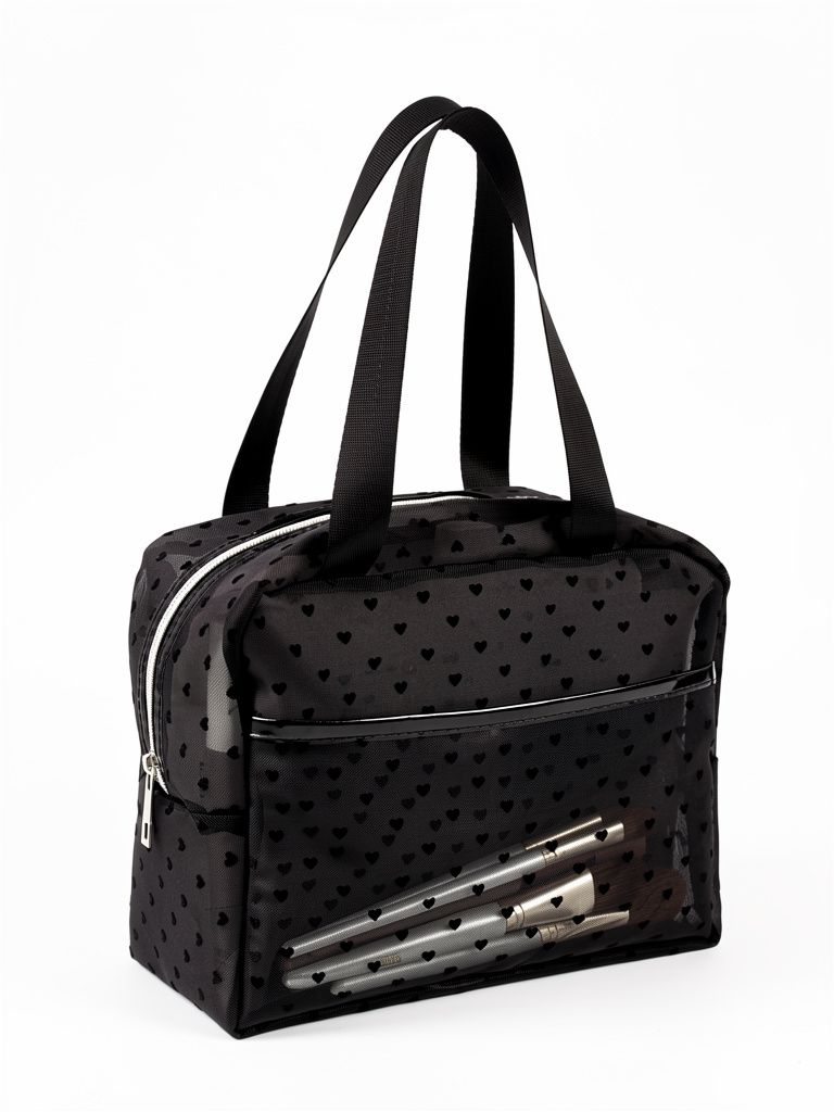 Bolsa cosmetica negra de corazones