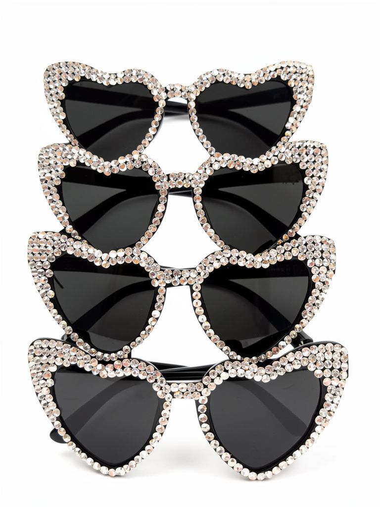Anteojos corazón strass negros y blancos