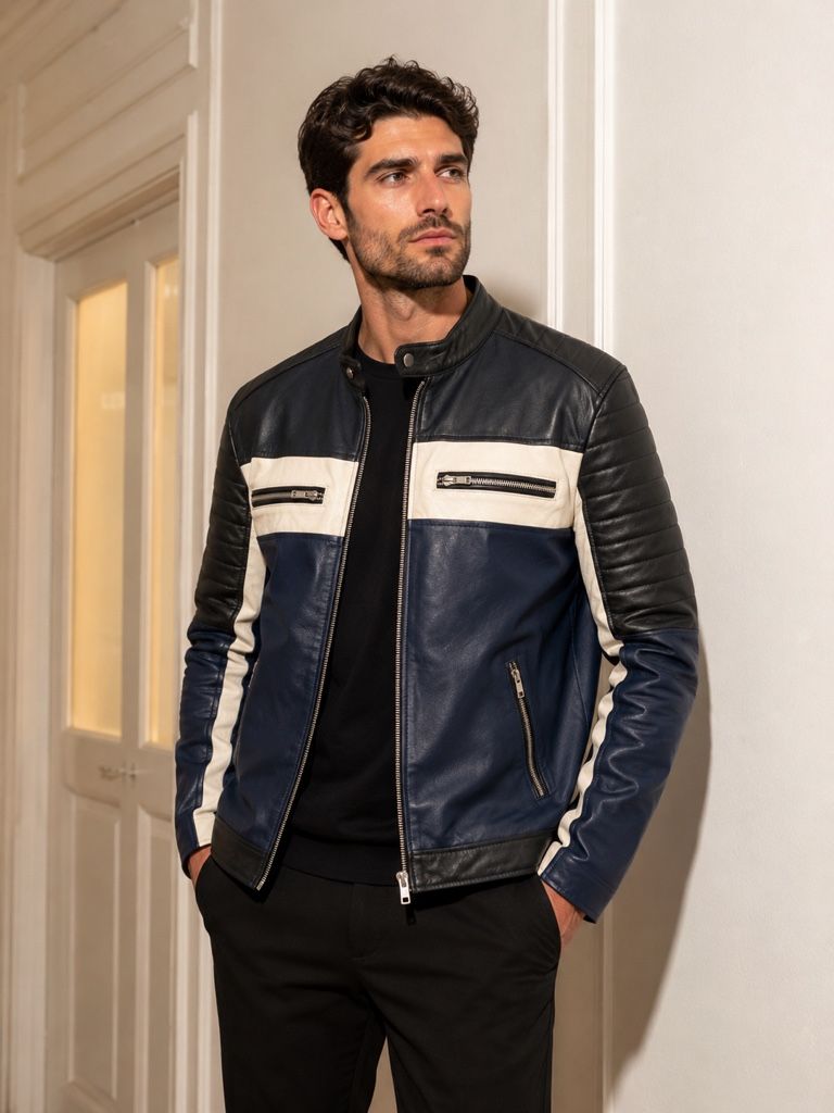 Campera azul y negra