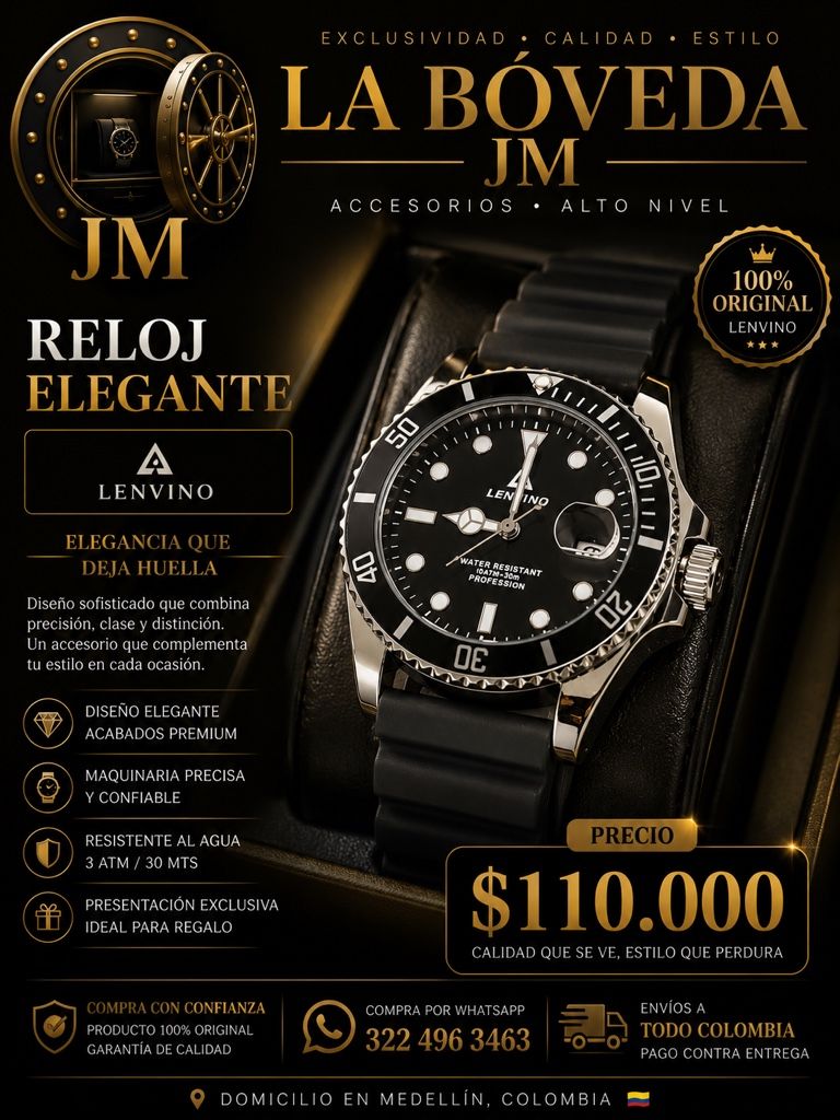 Lenvino reloj negro elegante