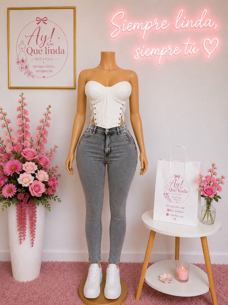 Jeans gris tiro alto con faja interna, calce perfecto🤩