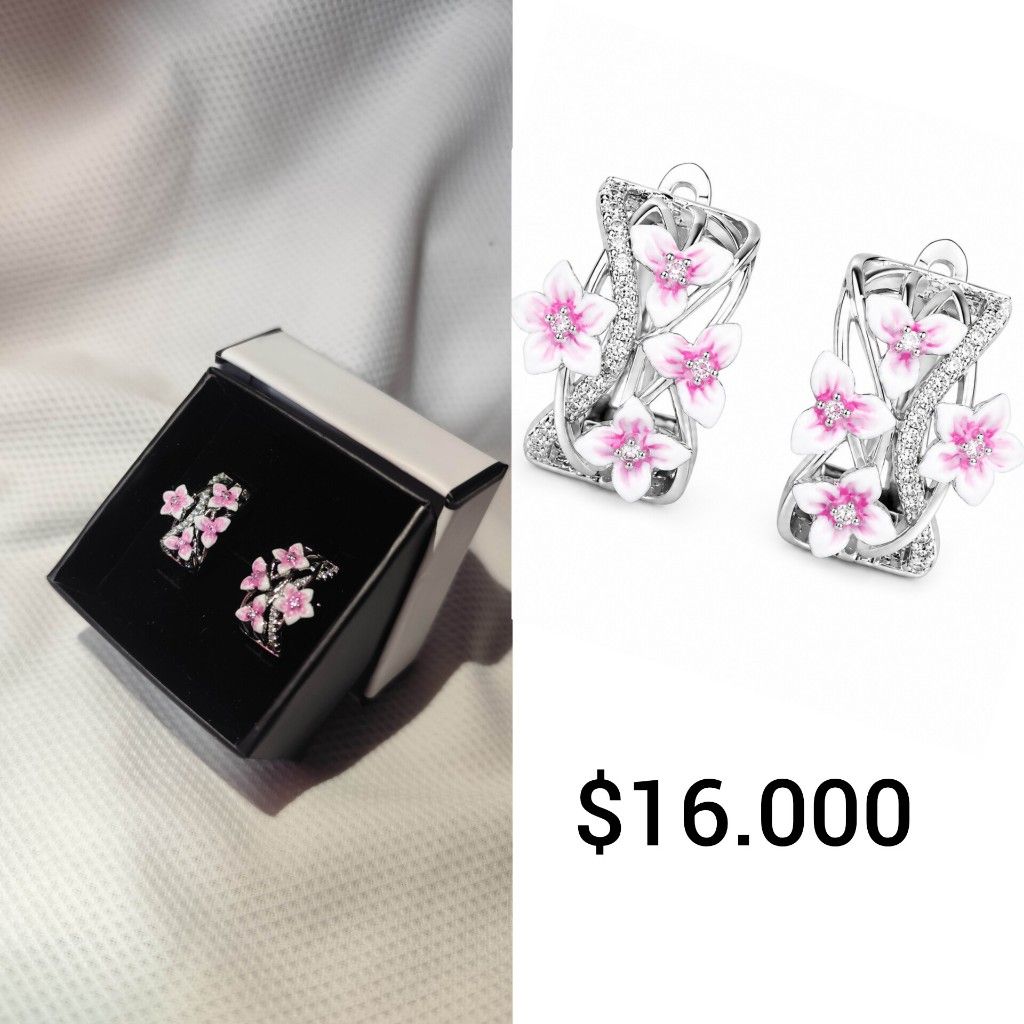 Pendientes diseño flores rosadas