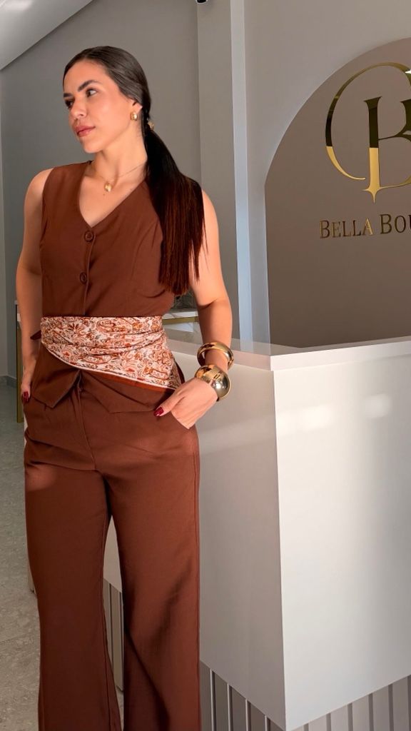 Conjunto Chaleco + Pantalona (M) Marrón
