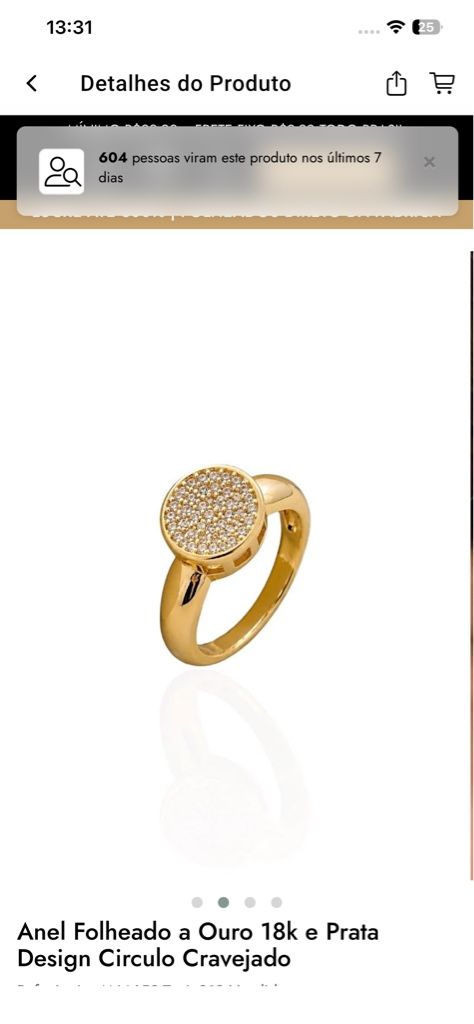 Anel chuveirinho folheado ouro 18k
