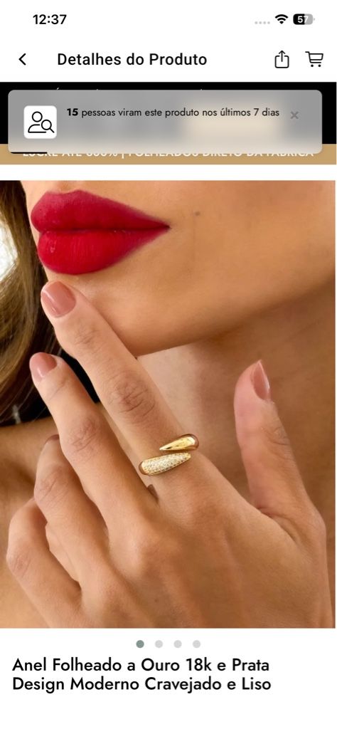 Anel design moderno folheado ouro 18k