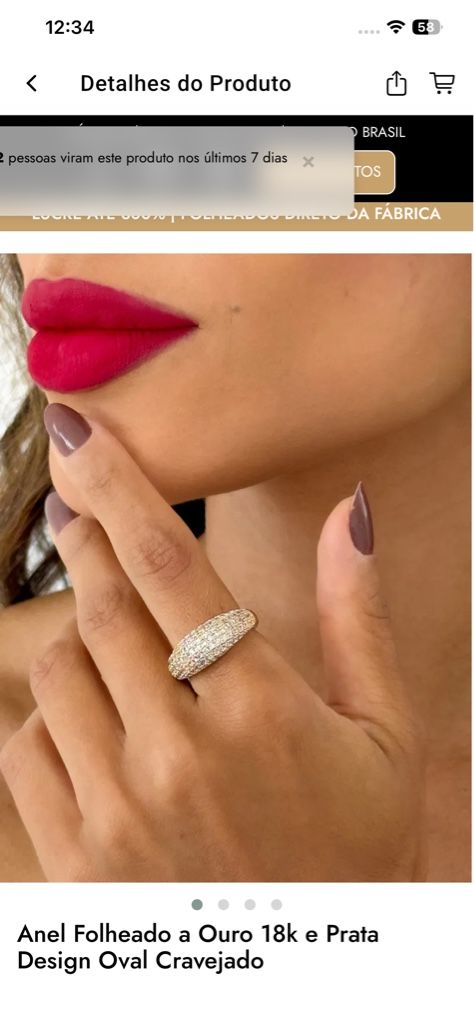Anel dourado oval cravejado tam19
