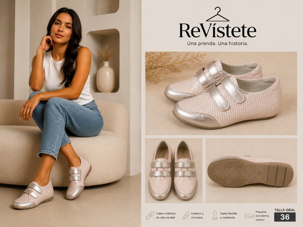 A17. Zapatos plateados rosados brasileros, Talla ideal 36