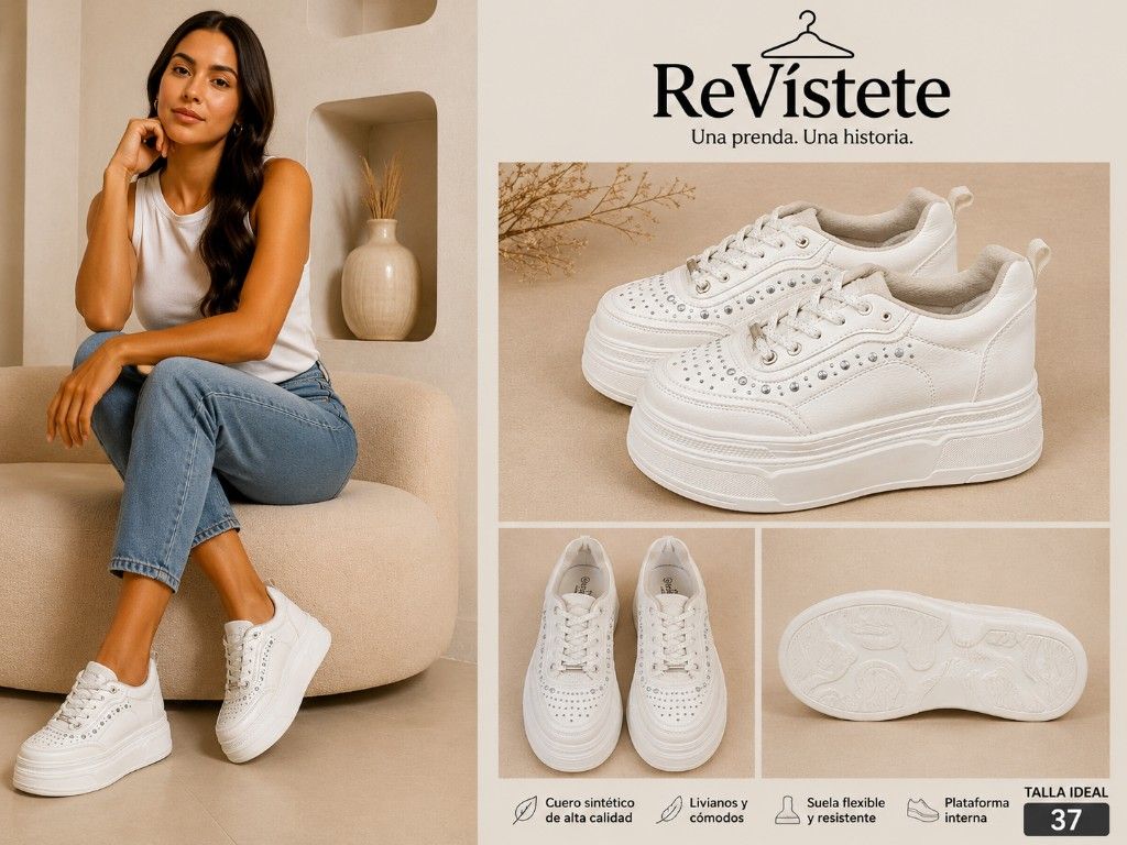 A16. Tenis blancos plataforma colombianos, Talla ideal 36