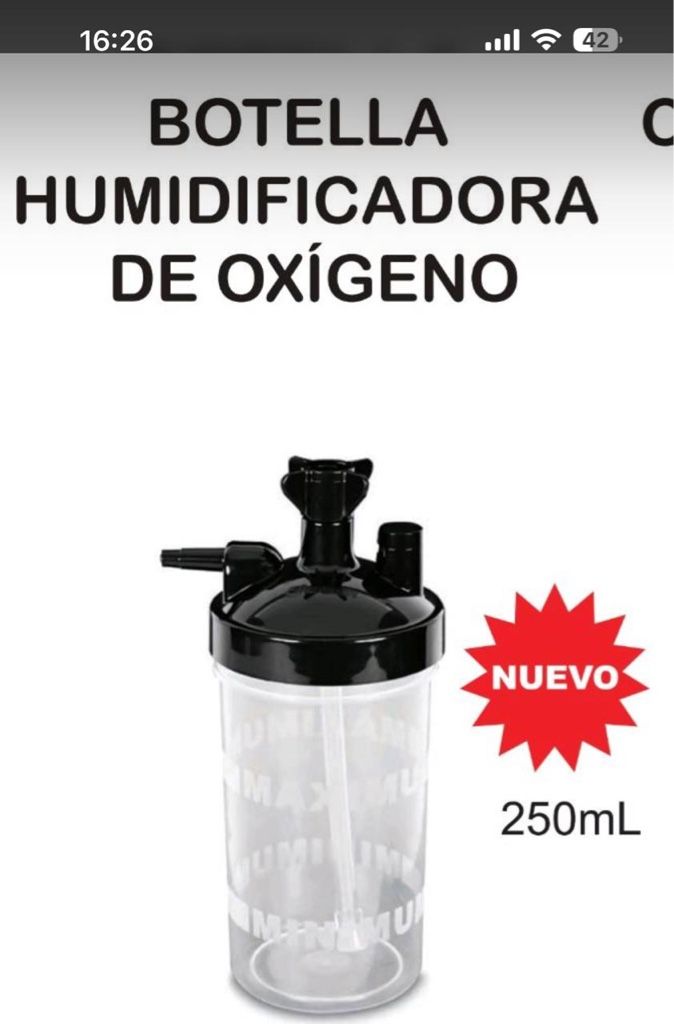 Botella humidificadora de oxígeno negra 250ml