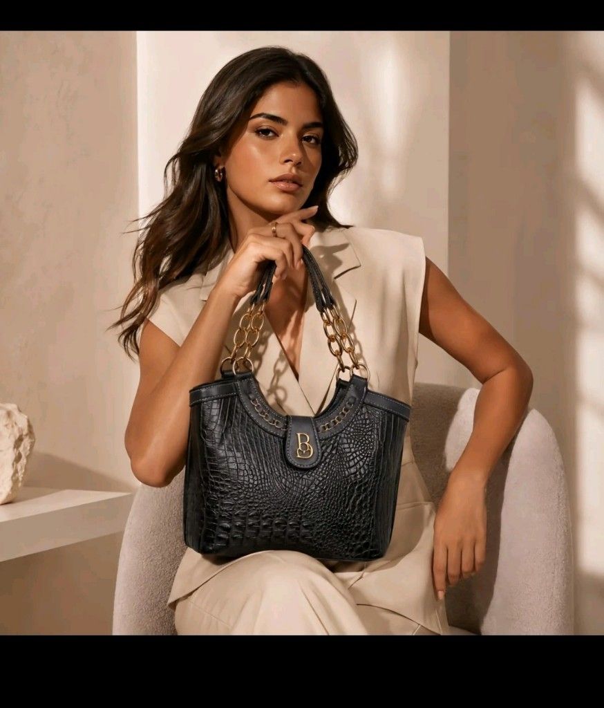 Bolsa Feminina Croco Grande 2 Peças, Bolsa de ombro Tranversal e Mão