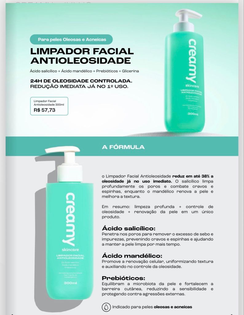 Creamy Limpador Facial Antioleosidade 300ml