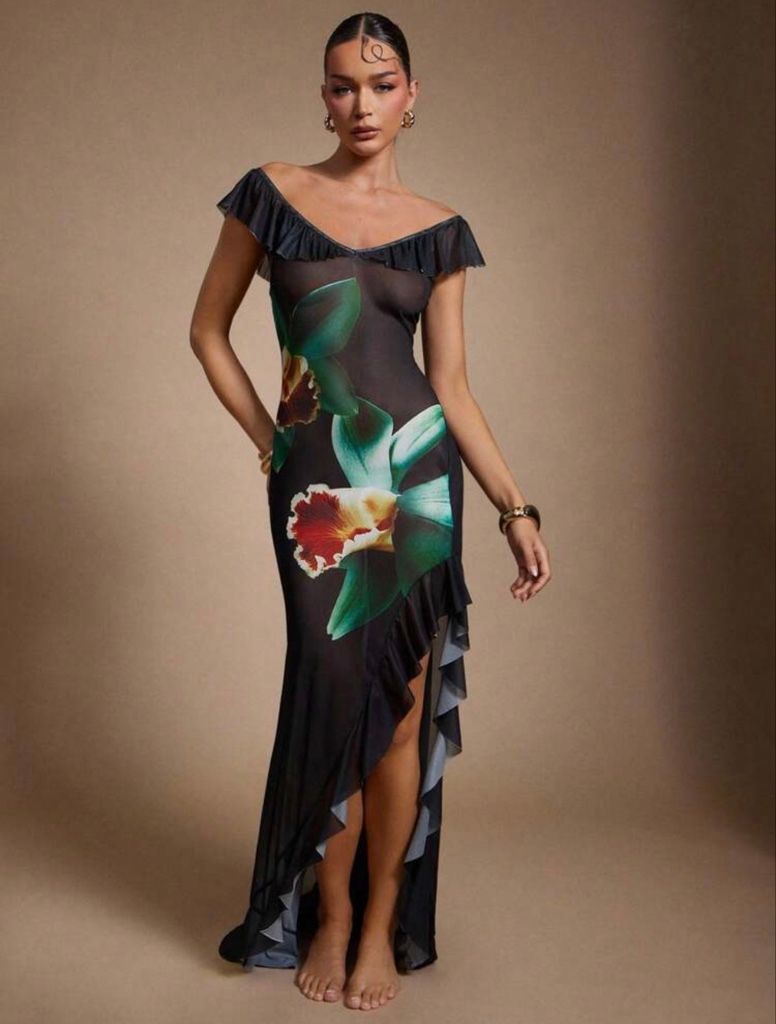 Vestido floral negro