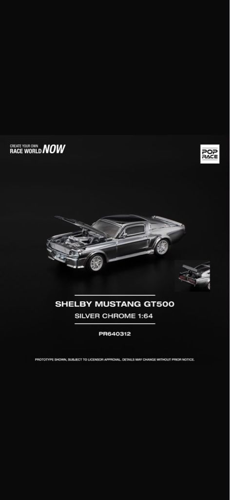 POP RACE Shelby Mustang GT500 plata 1:64