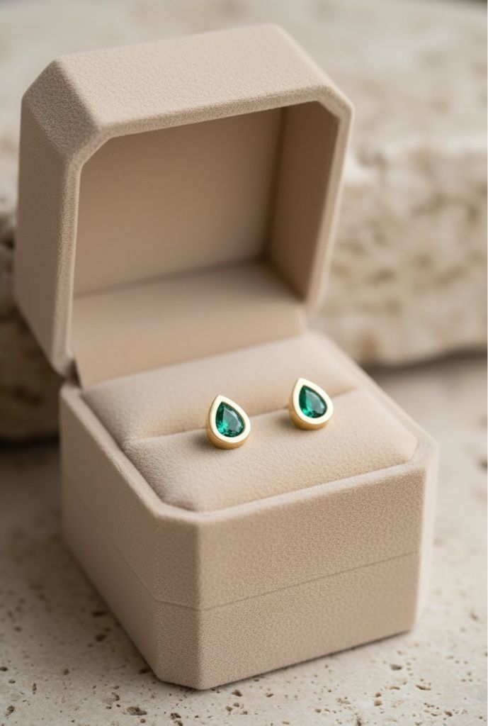Aretes dorados gota verdes