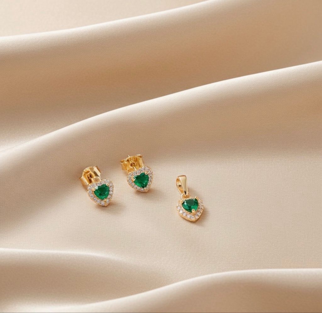 Set de Topitos y Dije Corazón Verde