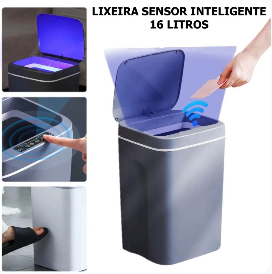 🗑️ Lixeira Inteligente Automática 16 Litros com Sensor de Movimento e LED