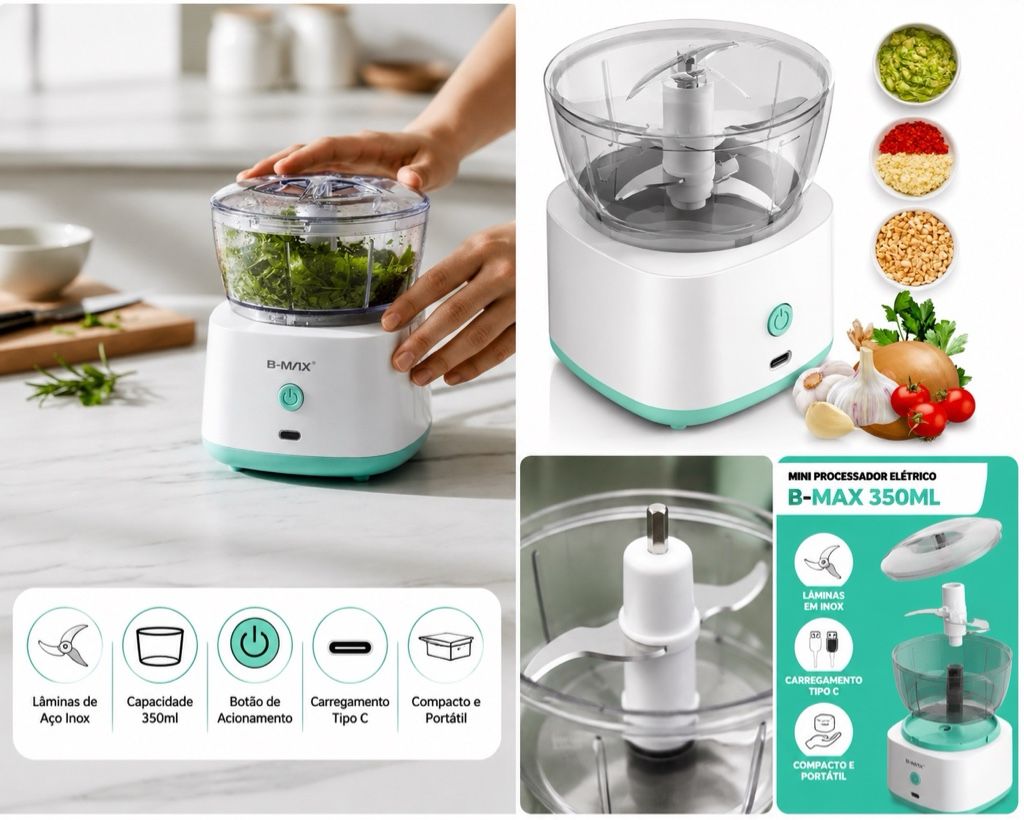 Mini Processador Elétrico Portátil 350ml USB-C