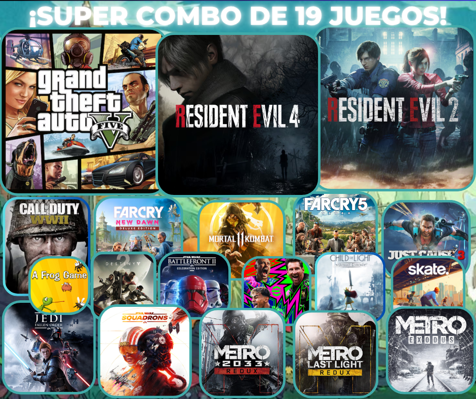 COMBO De 19 JUEGOS RESIDENT EVIL 4 y 2 Y GTA V