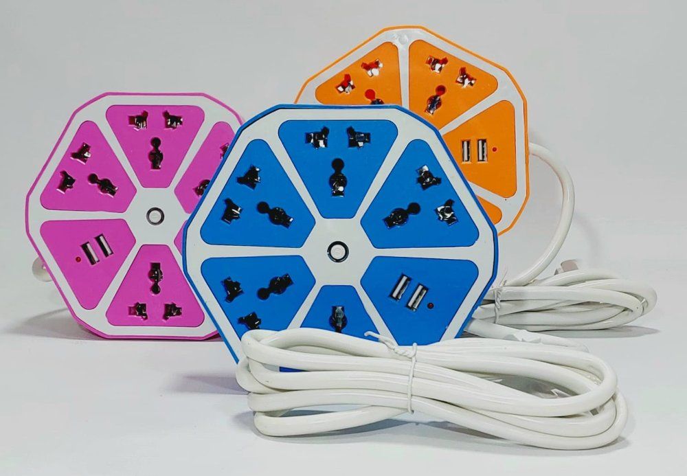 Alargue exagonal 5 enchufes + 2 usb