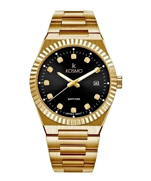 Reloj Kosmo 610-7– Dorado con Dial Negro y Cristal Zafiro