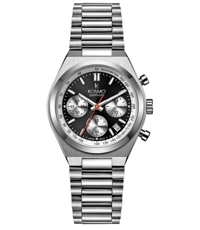 Reloj Kosmo 645-7 – Cronógrafo con Cristal Zafiro Plata / negro