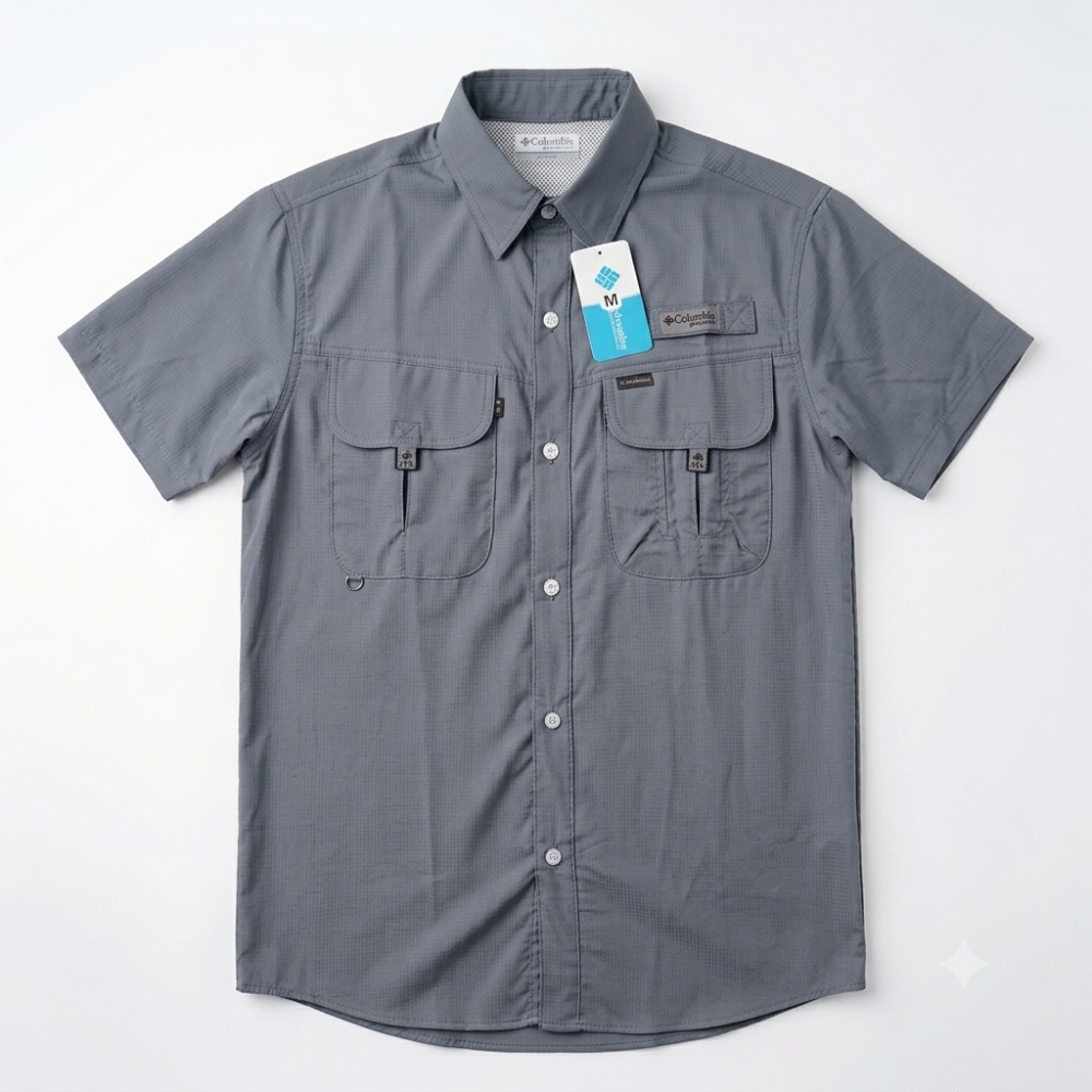 Camisa columbia manga Corta gris