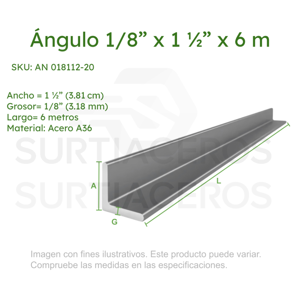 ANGULO 1 1/2 X 1/8 LEG ROJO
