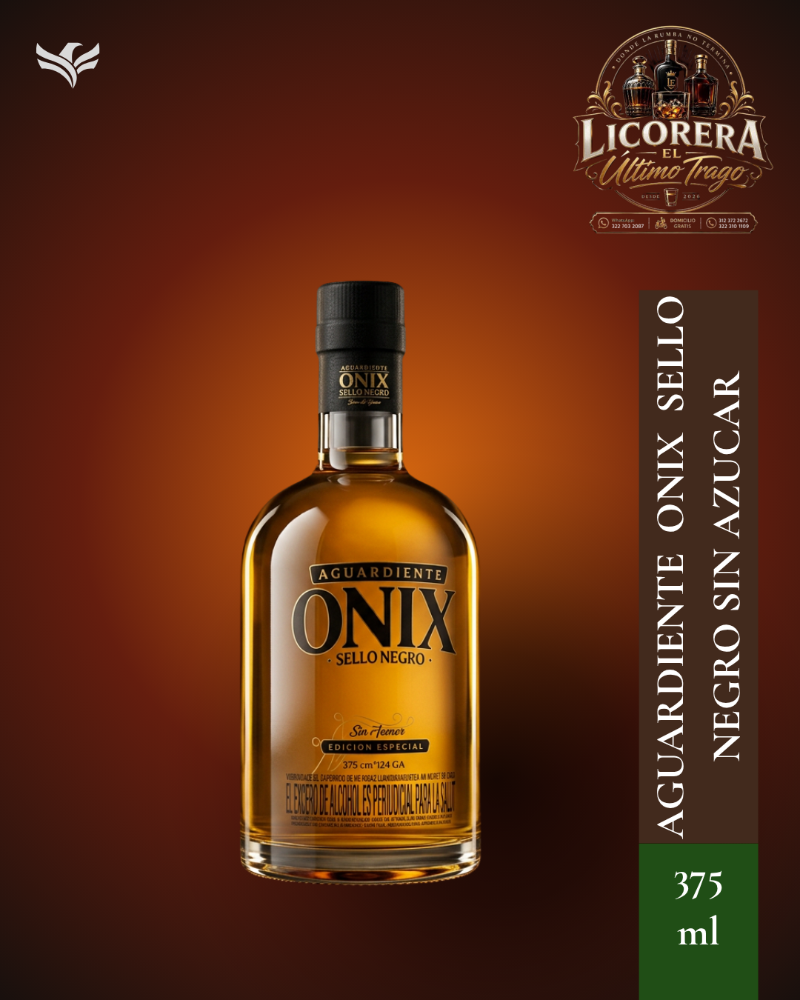 Aguardiente Onix 100 Sello Negro Sin Azúcar 375Ml