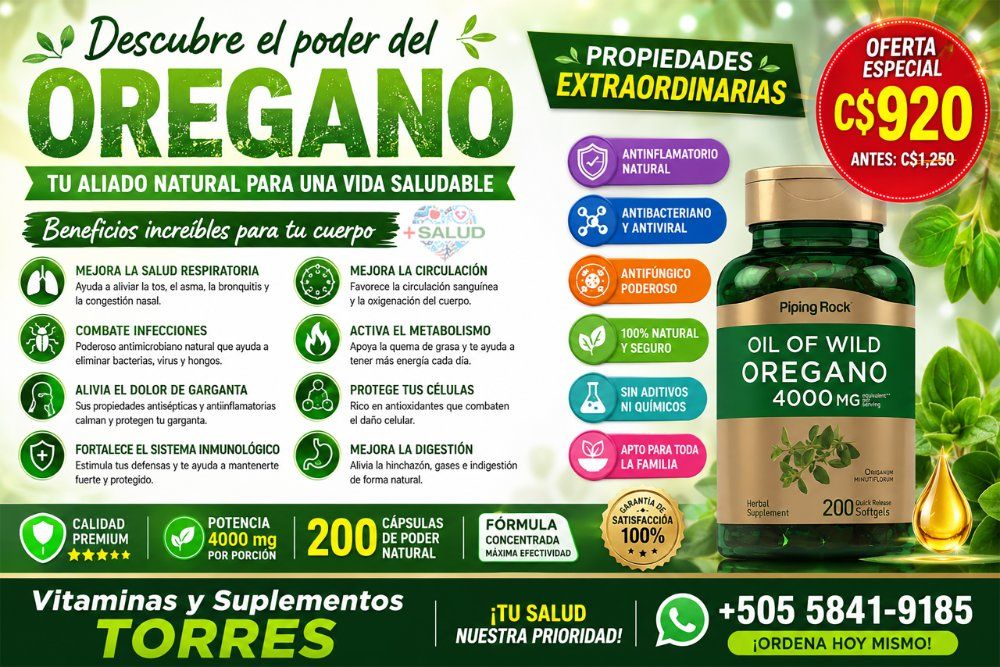 Aceite de Orégano 4000mg , 200 Soft Gel / PipingRock