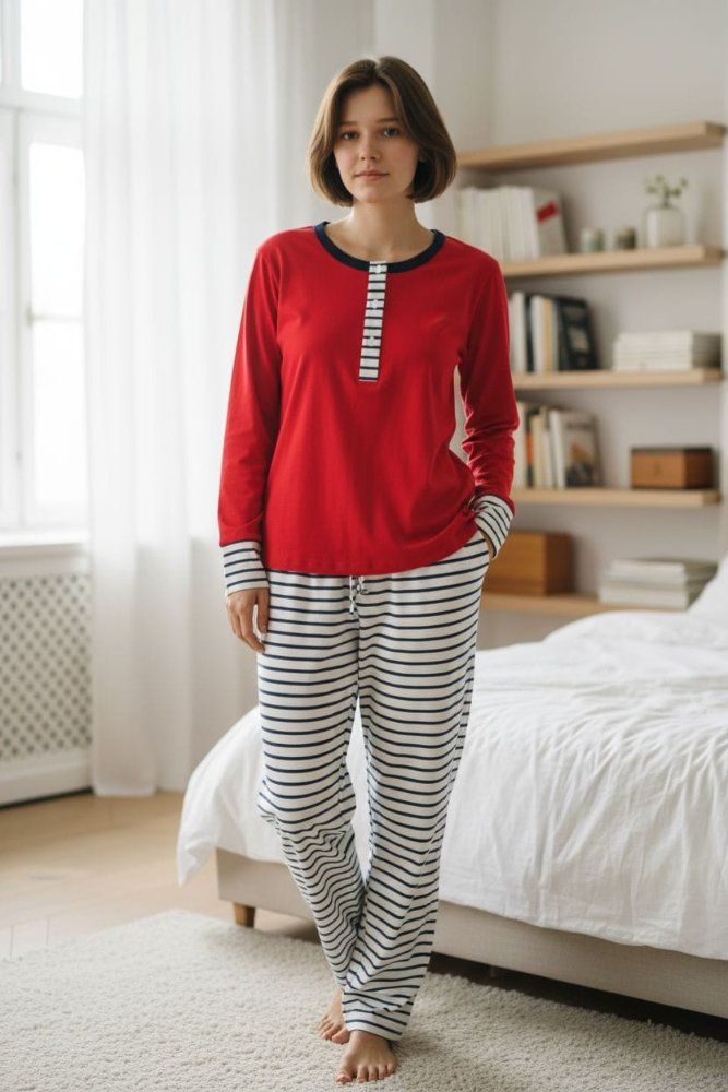 *Pijama Mujer marinera roja manga larga TS