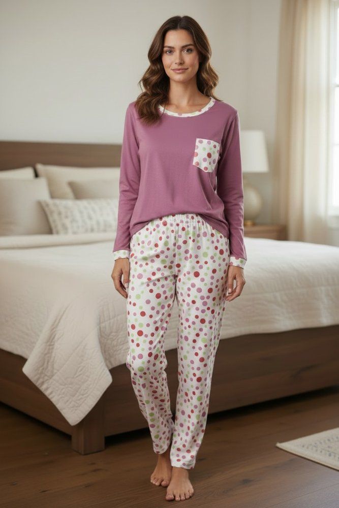 *Pijama Mujer lila pantalón bolas colores manga larga TL TM TS