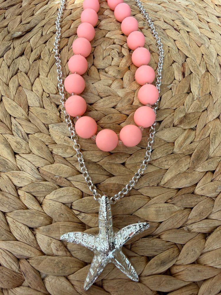 Cadena Rosada Estrella Plateada