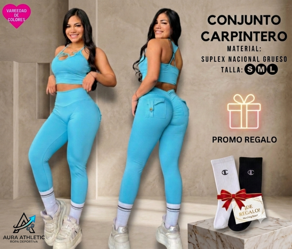 CONJUNTO DE 3 PIEZAS LEGGING CARPINTERO + TOP Y MEDIAS