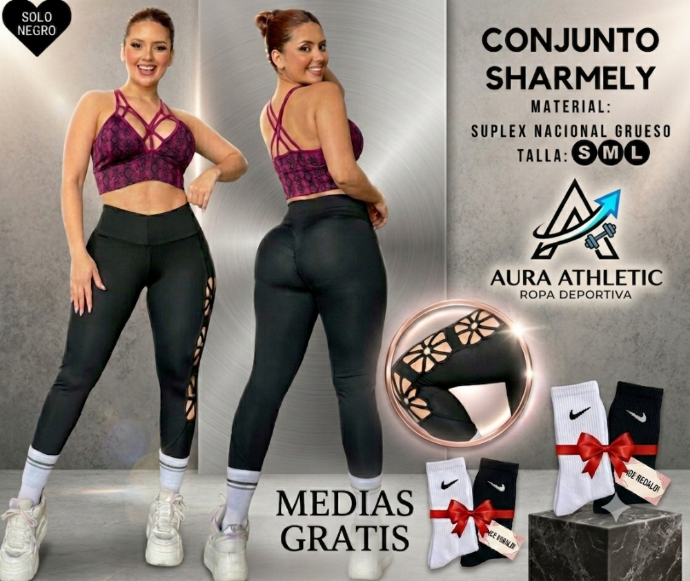 CONJUNTO DE 3 PIEZAS LEGGIN SHARMELY + TOP Y MEDIAS