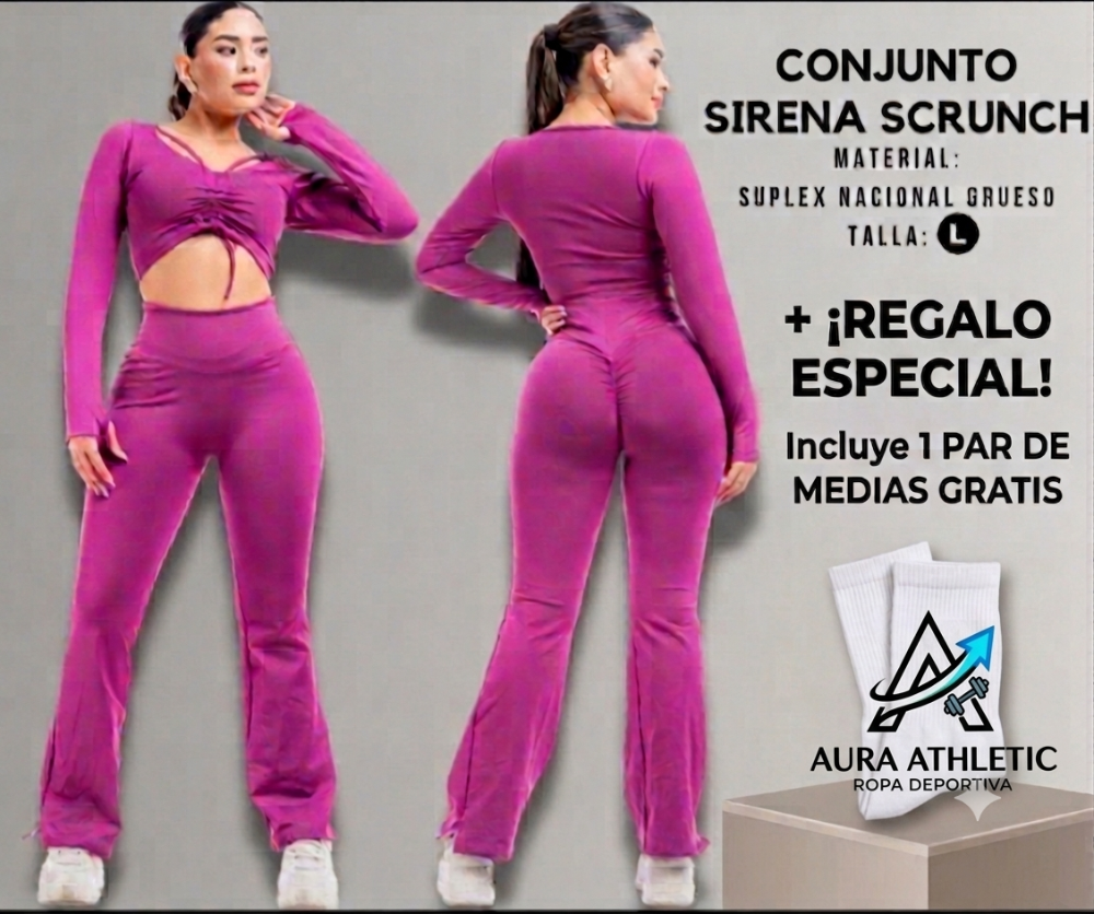 CONJUNTO DE 3 PIEZAS LEGGING SIRENA ACRUNCH  + TOP FAJERA AKARI + MEDIAS