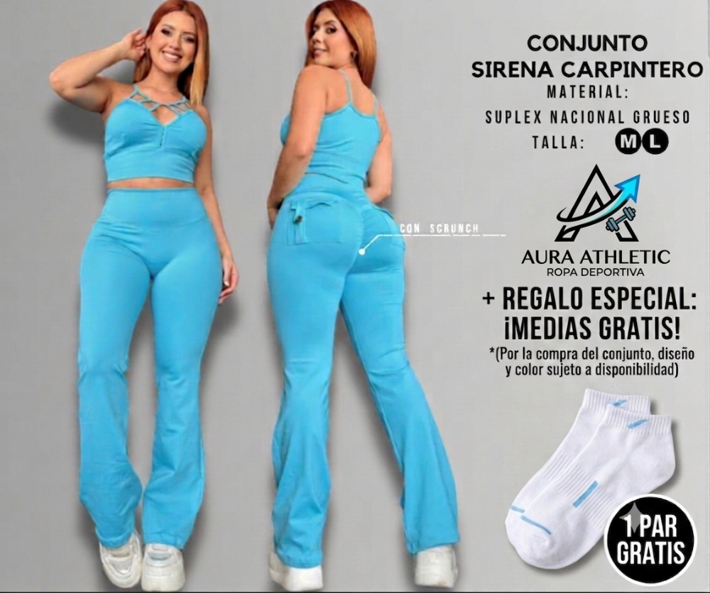 CONJUNTO DE 3 PIEZAS LEGGING SIRENA CARPINTERO + TOP + MEDIAS DEPORTIVAS